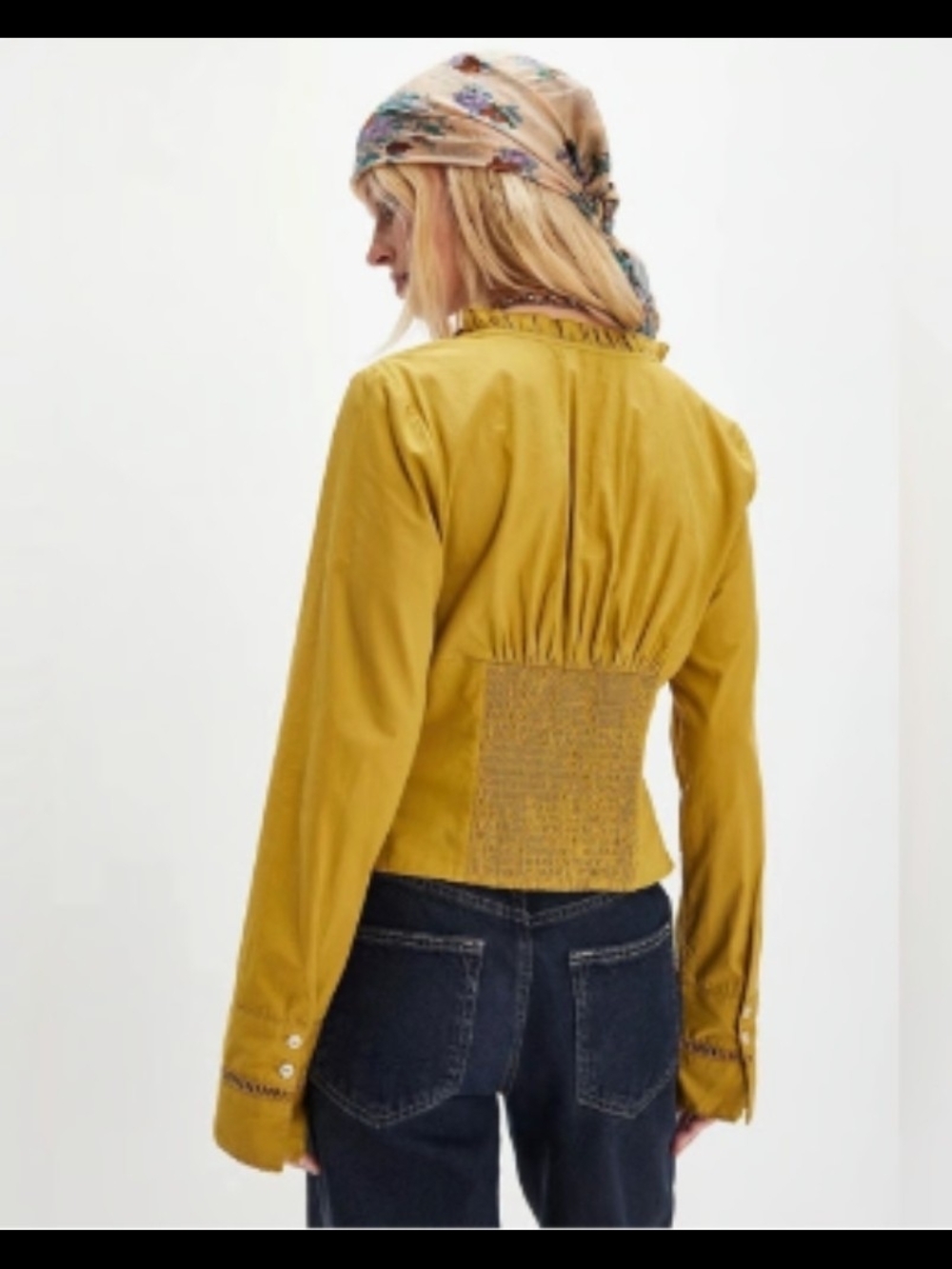 NWT Free People Frankie Long Sleeve Ladder Stitch Corset Top Mustard Ruffle S - Picture 2 of 9